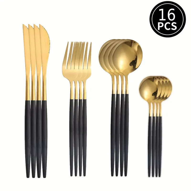 16PC BLACK STAINLESS STEEL CUTLERY